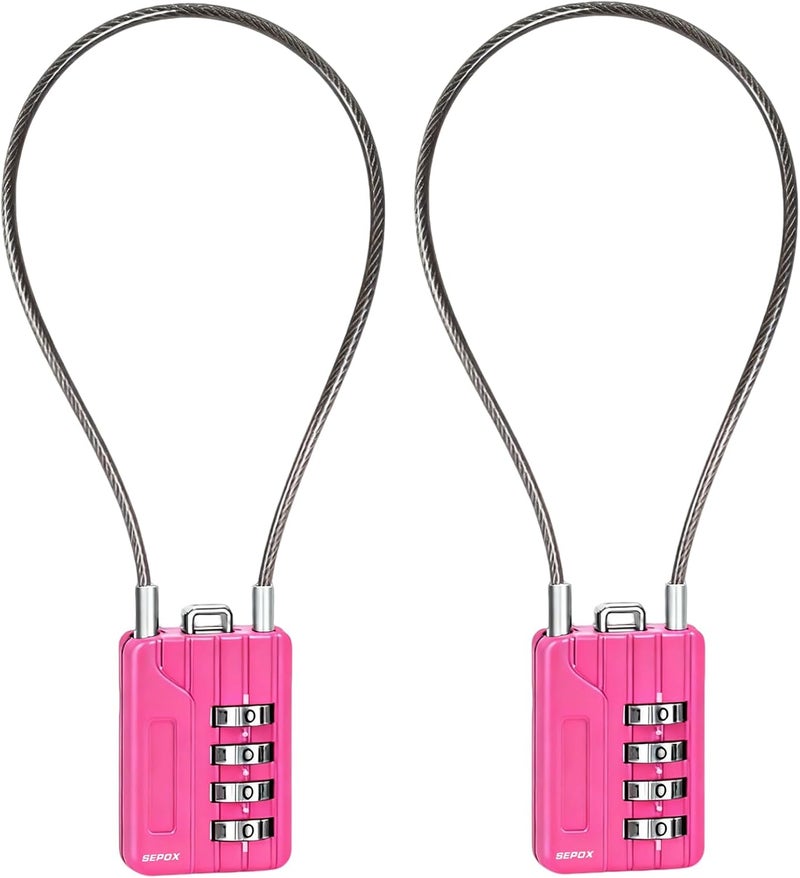 SEPOX ® Twins Resettable 4-Digit Combination Padlock, 32cm Extra Long Vinyl Steel Cable – Multipurpose Lock for Gym Locker, Suitcase, Backpack – Durable Anti-Rust, Pink Gym Essentials for Women - Image 1